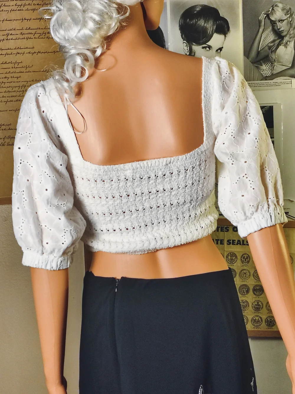 ZARA White Crochet Puff Sleeve Crop Top Women’s S Romantic Cottagecore Blouse